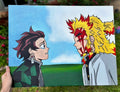 Tanjiro and Rengoku Canvas Painting